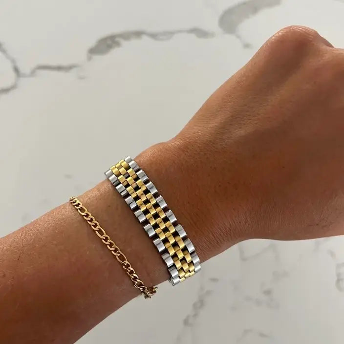 Thick Two-Toned Watch Band Bracelet