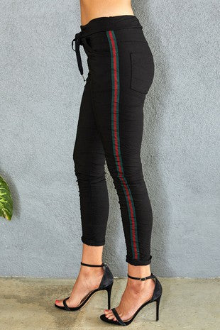 Green & Red Side Stripe Italian Joggers