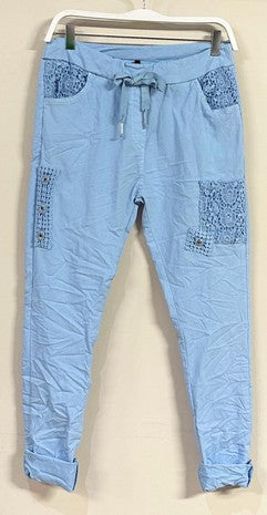 Lace Eyelet Crinkle Italian Jogger Pants