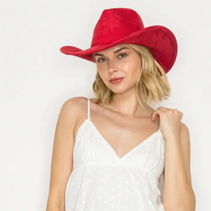 Fashion Vegan Suede Cowboy/Cowgirl Hat (Black or Red)