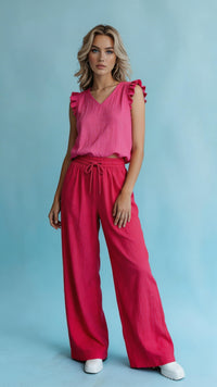Gauze Ruffle-Sleeve Top (Hot Pink, White, Lavender)
