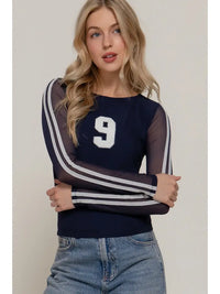 Boat Neck Line Detail Mesh Top "9"