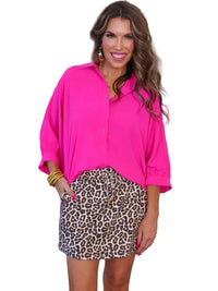 Hot Pink Sloane Button Up Blouse