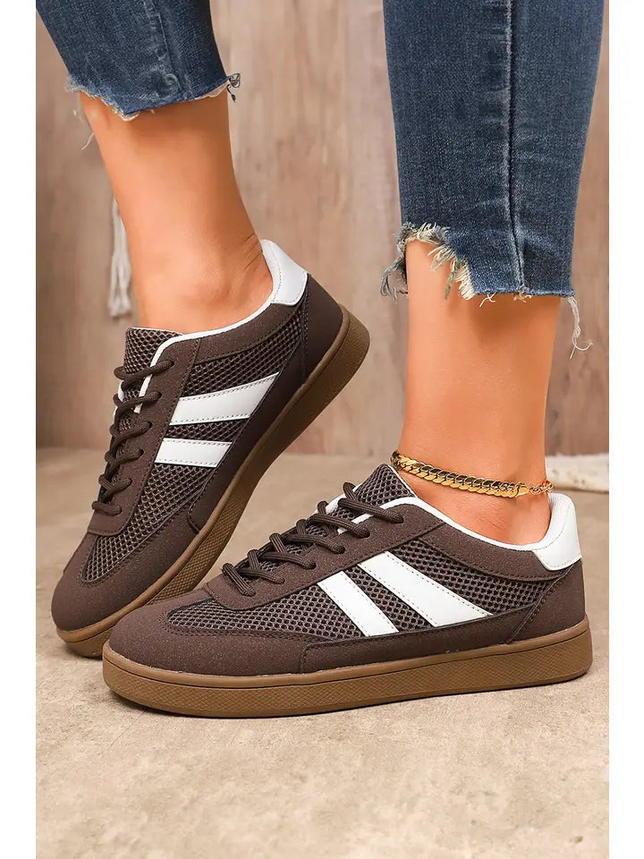 Brown Mesh Leather Patchwork Athliesure Shoes
