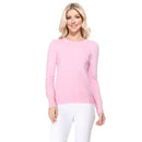 Long Sleeve Crewneck Soft Knit Sweater (pink, fuchsia, black)