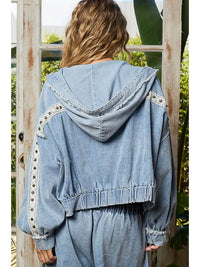 Denim Studded Hoodie Jacket