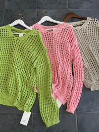 Beachy Loose Knit Sweater (pink, beige, melon green)