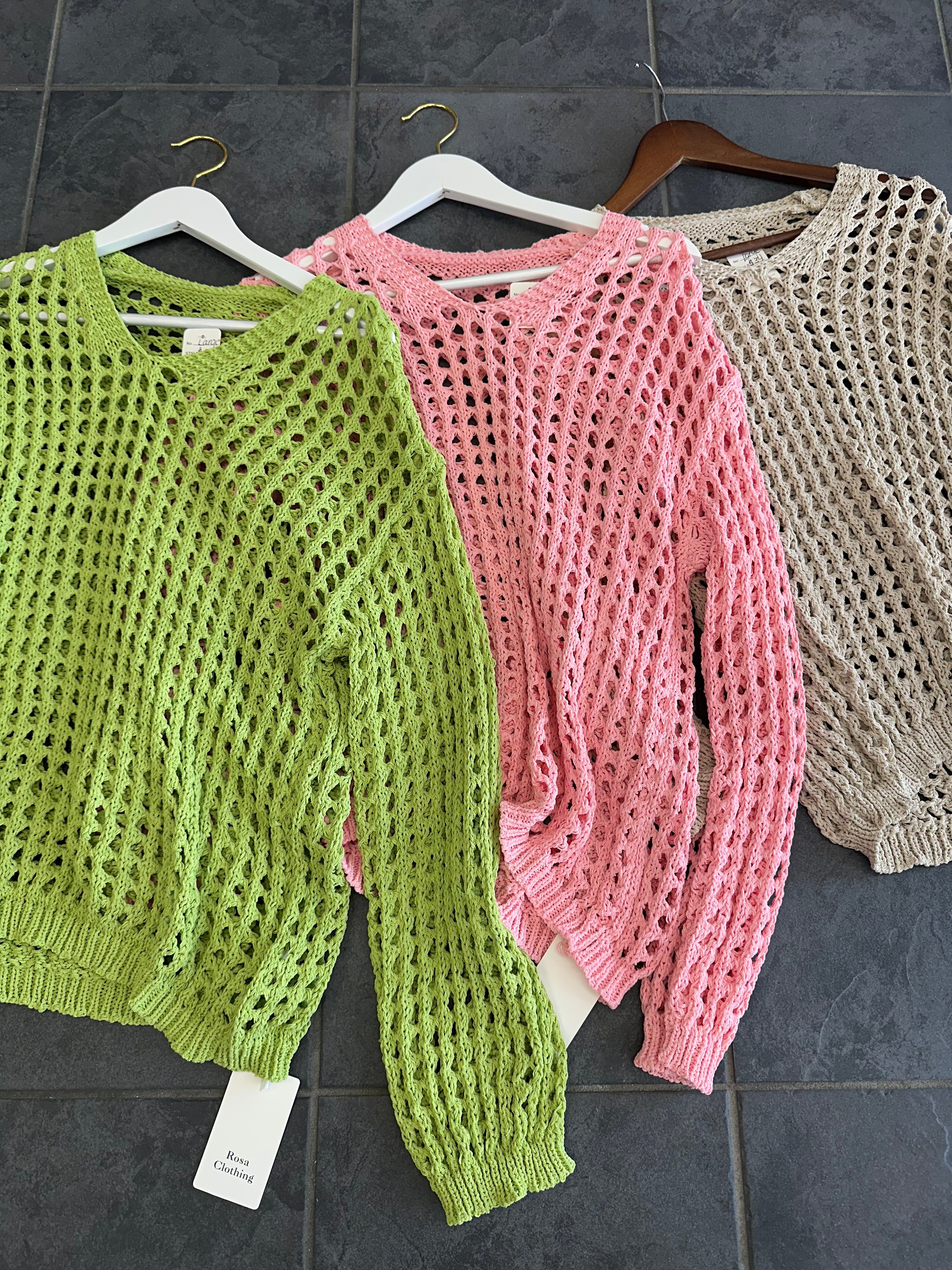 Beachy Loose Knit Sweater (pink, beige, melon green)