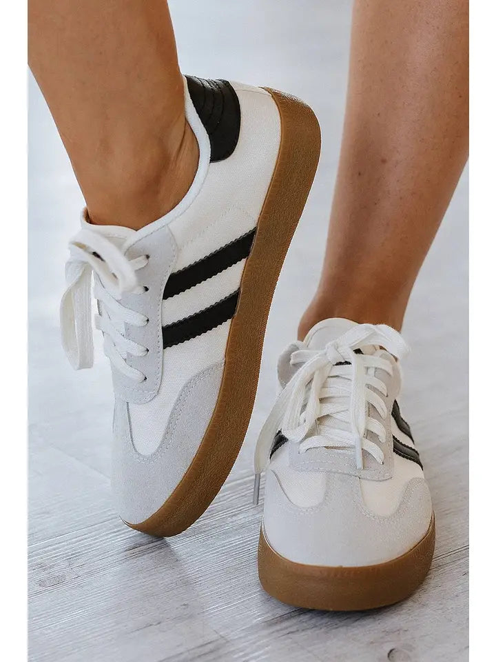 Blue Stripe Mesh Leather Athleisure Shoes