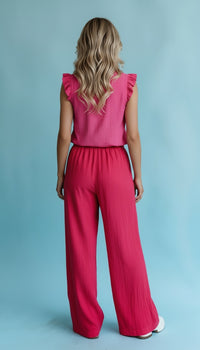 Gauze Ruffle-Sleeve Top (Hot Pink, White, Lavender)