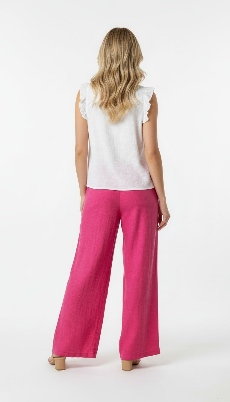 Gauze Ruffle-Sleeve Top (Hot Pink, White, Lavender)