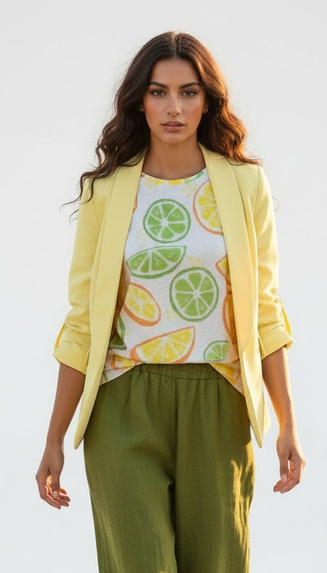 Lemoncello Blazer with Cinched Sleeves