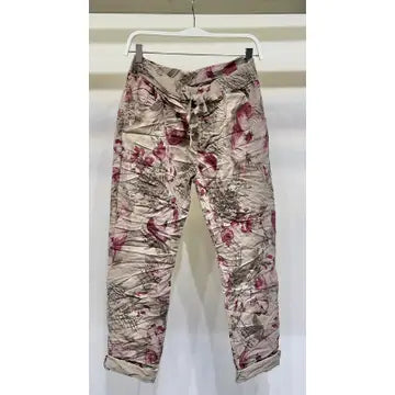 Joggers - Beige with Flowers