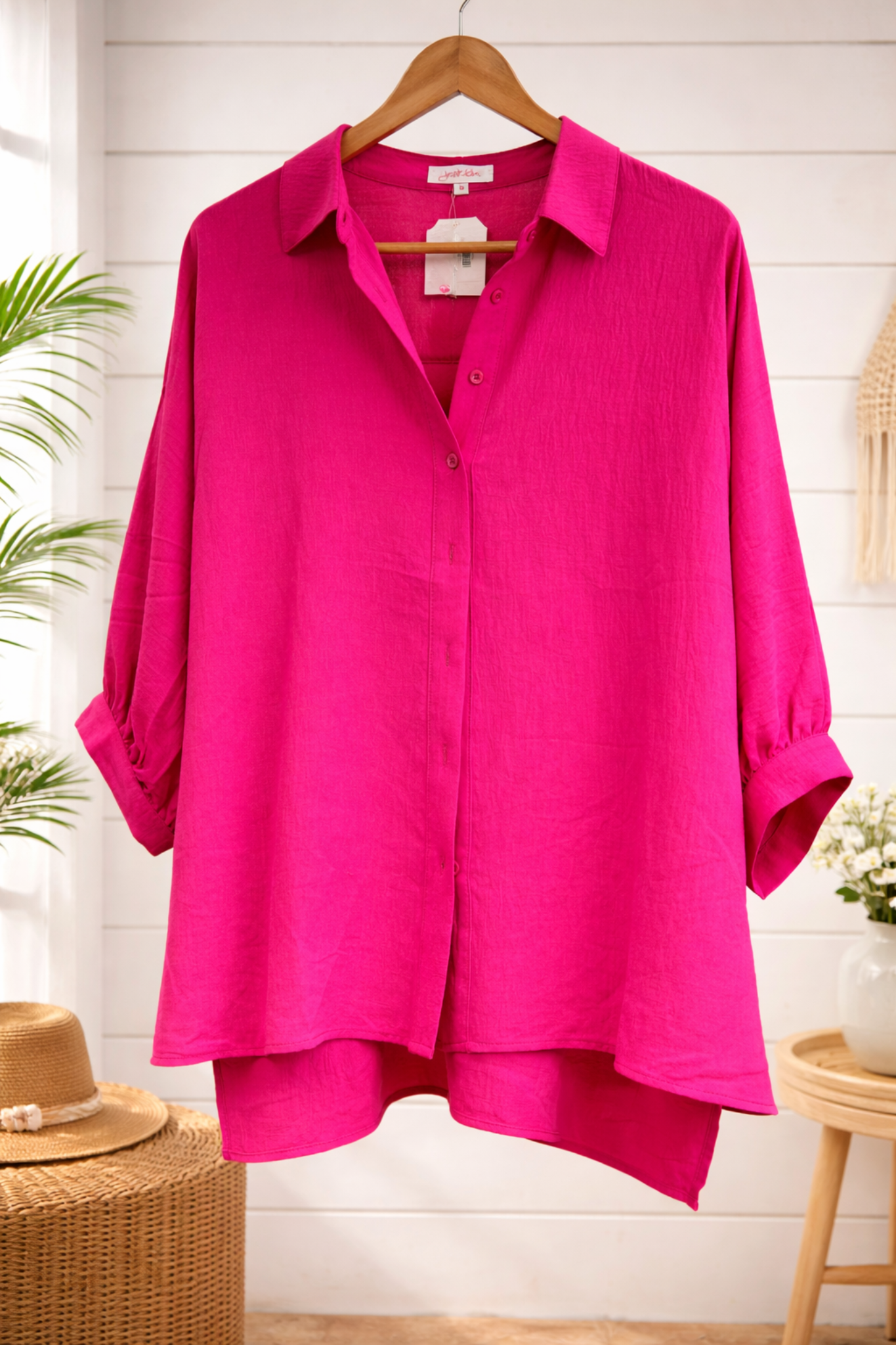 Hot Pink Sloane Button Up Blouse