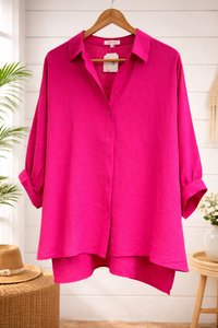 Hot Pink Sloane Button Up Blouse