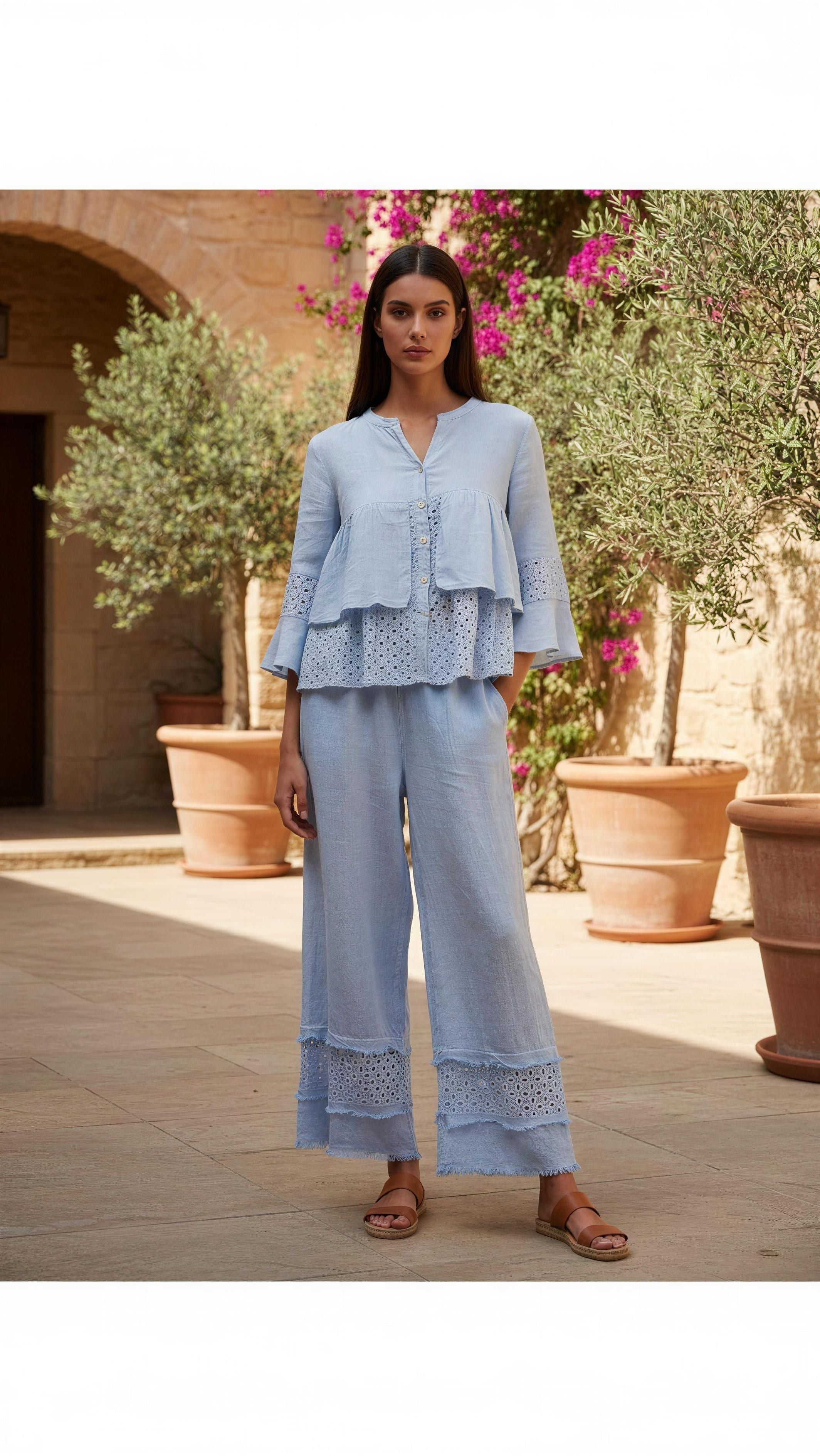 Fancy Linen pants (pale pink or pale blue)