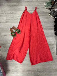 Warm Red Linen Jumpsuit / Romper