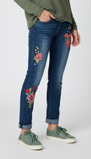 Embroidered Flower Denim Pants