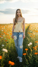 Crochet Flower Denim Jeans