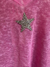 Oversized T-Shirt with Silver Star (Pink, White, Blue, Green, Peach)