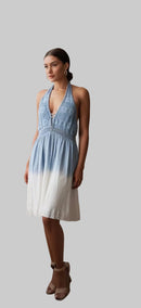 Ocean Blue Boho Halter Dress