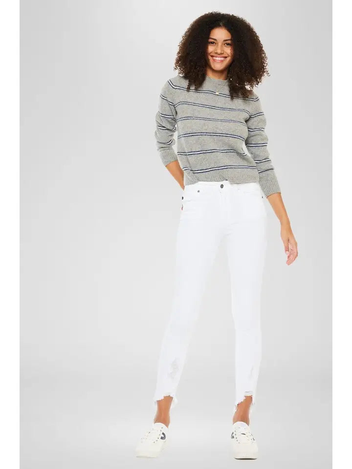 Fray Hem White Jeans