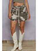 Camo Printed Cargo Crochet Mini Skirt