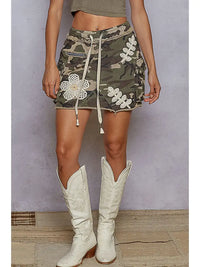 Camo Printed Cargo Crochet Mini Skirt