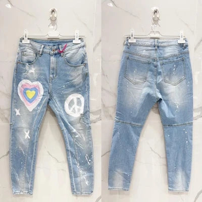 Peace Sigh Denim Pants