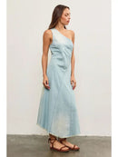 Raw Cut Hem One Shoulder Denim Dress