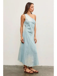 Raw Cut Hem One Shoulder Denim Dress