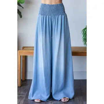 Smocked Waist Wide  Leg Jeans