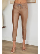 Italian jogger pants - Crinkle Faux tobacco Leather