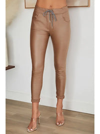 Italian jogger pants - Crinkle Faux tobacco Leather
