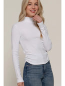 Long Sleeve Turtle Neck Ruched Brushed Rib Top
