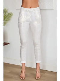 Italian Jogger Pants - Gold Foiled White