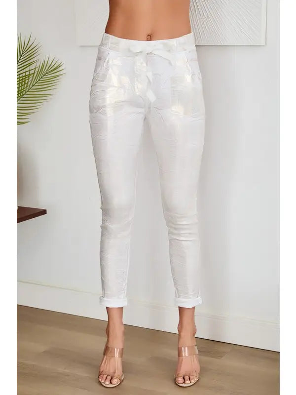 Italian Jogger Pants - Gold Foiled White