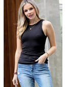 Ribbed High Neck Tank Black