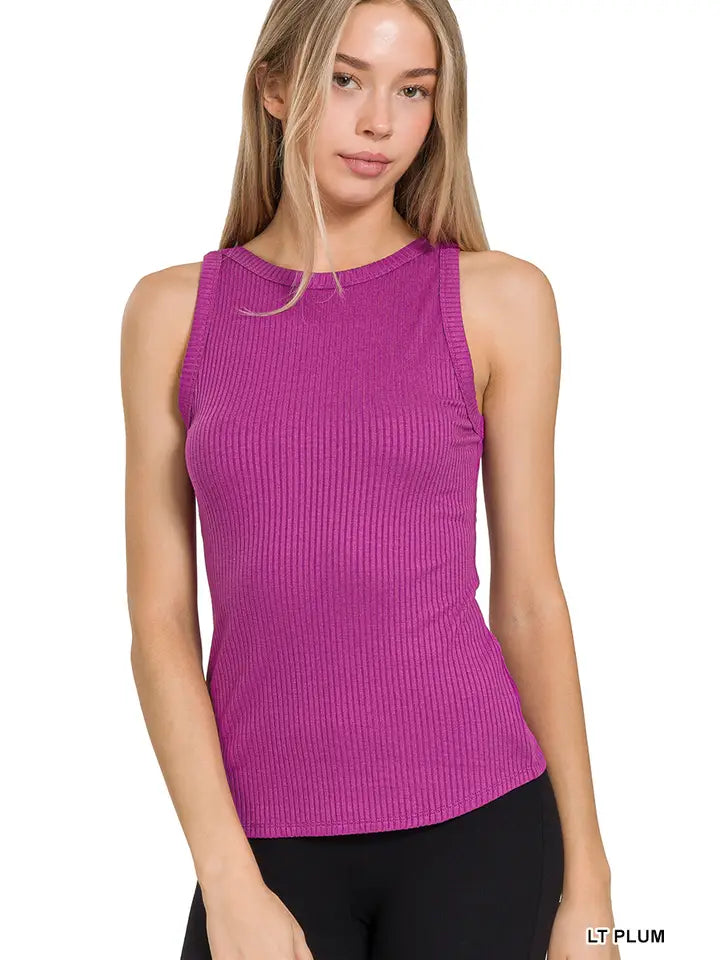 Ribbed High Neck Tank Black