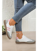 Pink Striped Mesh Leather Athleisure Shoes