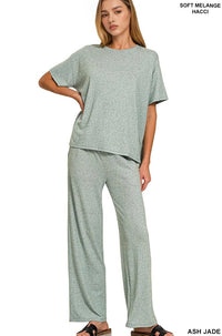 Soft Melange Tee & Long Pants Set Ash
