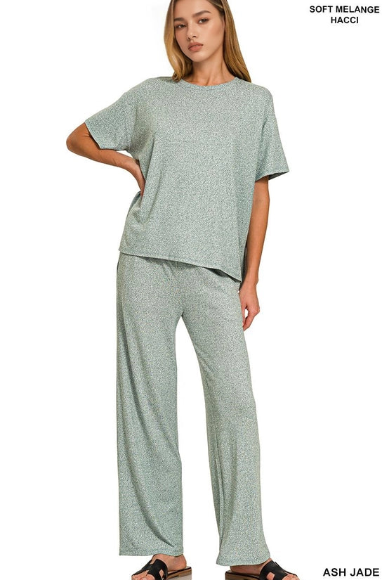 Soft Melange Tee & Long Pants Set Ash