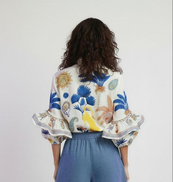 Ibiza Coast Ruffled Sleeve Top