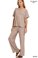 Soft Melange Tee & Long Pants Set Sandy Brown