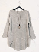 Gray Knit Sweater with Boat Neckline