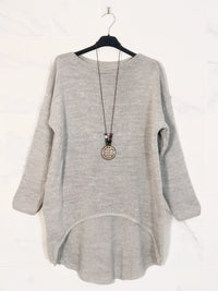 Gray Knit Sweater with Boat Neckline