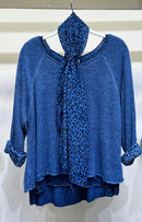 Cobalt Blue Sweater with Leopard