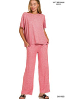 Soft Melange Tee & Long Pants Set Red