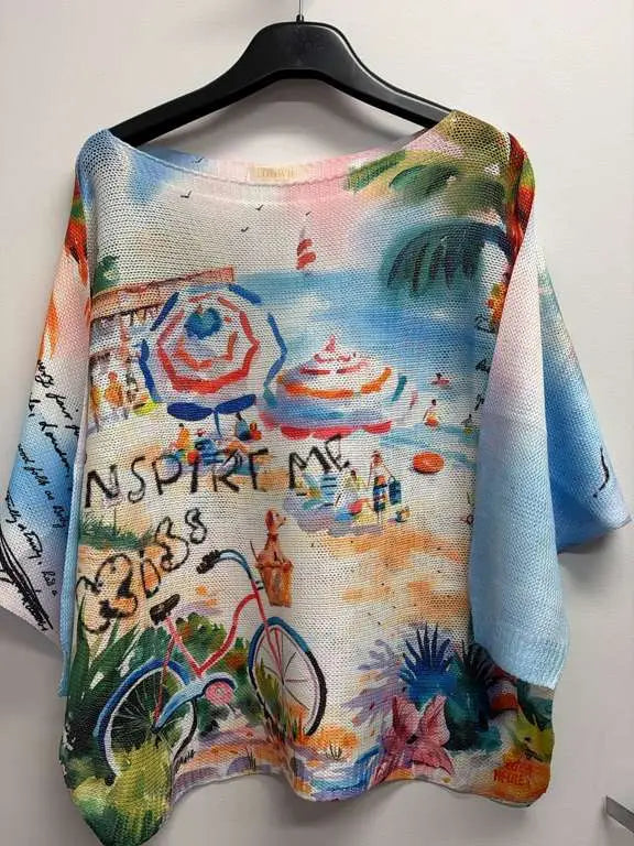 Inspire-Me Beach Scene Italian Summer Sweater
