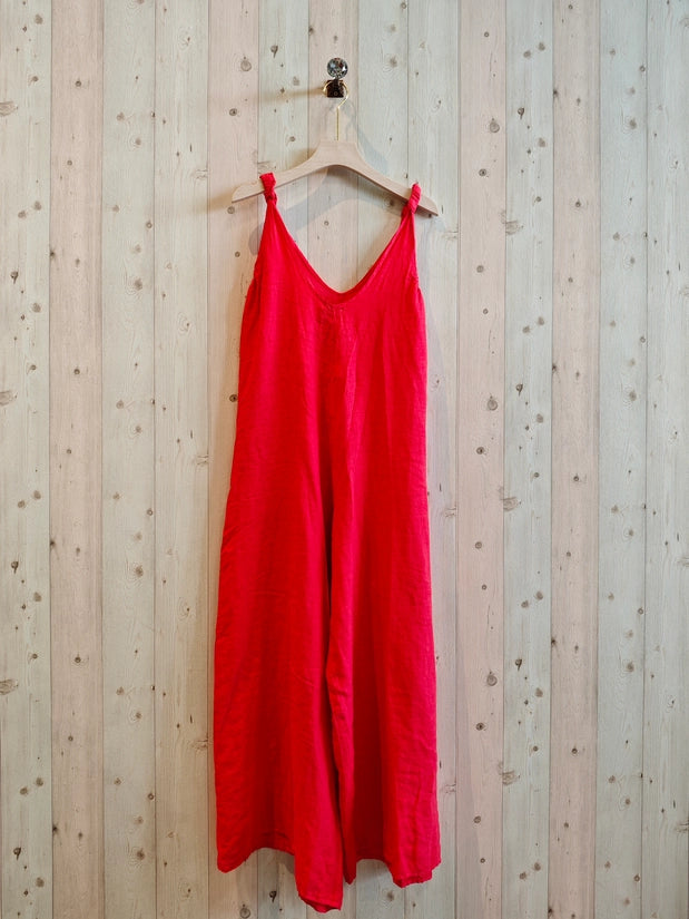 Warm Red Linen Jumpsuit / Romper